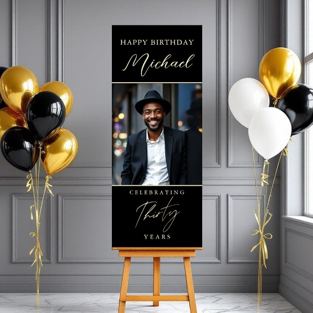 Black and Gold Script Photo 30th Birthday Foam Board (Creator Uploaded)