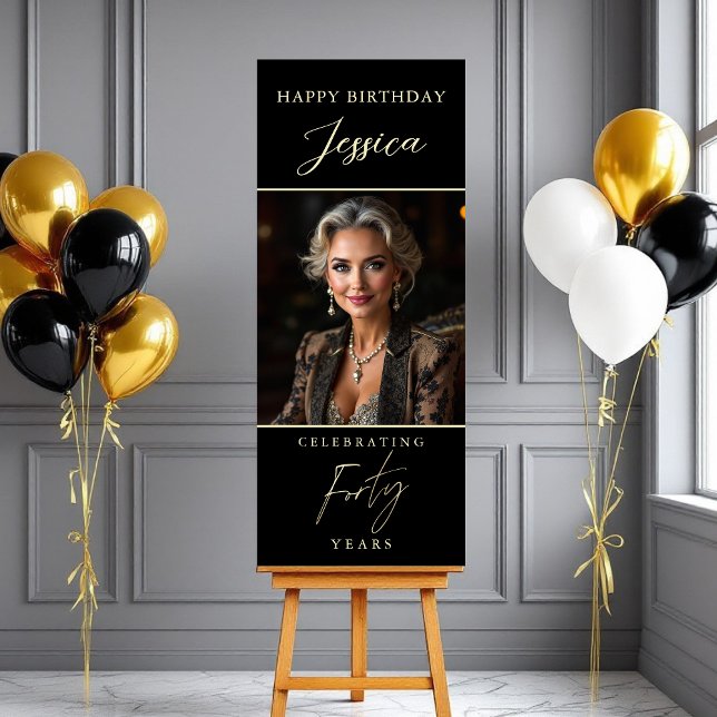 Black and Gold Script Photo 40th Birthday Foam Board (Creator Uploaded)