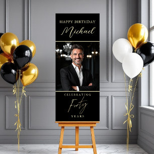 Black and Gold Script Photo 40th Birthday Foam Board