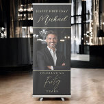 Black and Gold Script Photo 40th Birthday Retractable Banner<br><div class="desc">Make a bold statement with the Black and Gold Script Photo 40th Birthday Retractable Banner! This sleek and stylish banner features elegant black and gold script, customizable with a favorite photo and personalized text. Perfect for setting the tone at any 40th birthday celebration, it adds a touch of sophistication to...</div>