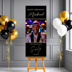 Black and Gold Script Photo 60th Birthday Foam Board
