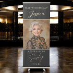 Black and Gold Script Photo 60th Birthday Retractable Banner<br><div class="desc">Make a bold statement with the Black and Gold Script Photo 60th Birthday Retractable Banner! This sleek and stylish banner features elegant black and gold script, customizable with a favorite photo and personalized text. Perfect for setting the tone at any 60th birthday celebration, it adds a touch of sophistication to...</div>