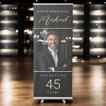 Black and Gold Script Photo Any Age Birthday Retractable Banner<br><div class="desc">Make a bold statement with the Black and Gold Script Photo Any Age Birthday Retractable Banner! This sleek and stylish banner features elegant black and gold script, customizable with a favorite photo and personalized text. Perfect for setting the tone at any Any Age birthday celebration, it adds a touch of...</div>