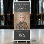 Black and Gold Script Photo Any Age Birthday Retractable Banner<br><div class="desc">Make a bold statement with the Black and Gold Script Photo Any Age Birthday Retractable Banner! This sleek and stylish banner features elegant black and gold script, customizable with a favorite photo and personalized text. Perfect for setting the tone at any Any Age birthday celebration, it adds a touch of...</div>