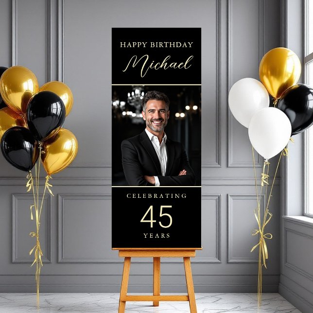 Black and Gold Script Photo Any Age Foam Board (Creator Uploaded)