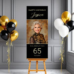 Black and Gold Script Photo Any Age Foam Board<br><div class="desc">Celebrate in style with our Black and Gold Script Photo Birthday Foam Board! Featuring a sophisticated black background with elegant gold script accents, this customizable foam board highlights a cherished photo and personalized details for the birthday celebration. Perfect for milestone birthdays or glamorous parties, it creates a stunning focal point...</div>