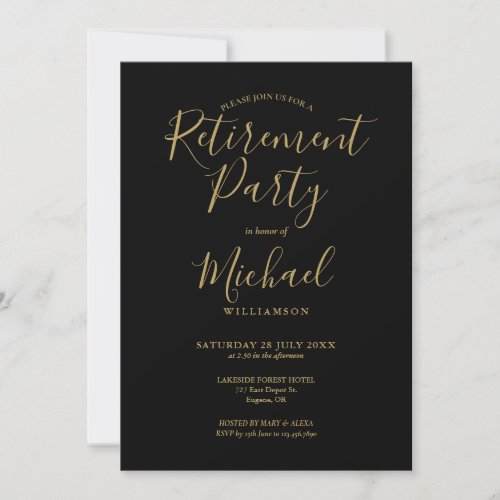 Black And Gold Script Photo Retirement Party Invitation