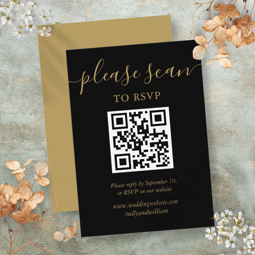 Black And Gold Script RSVP QR Code Enclosure Card