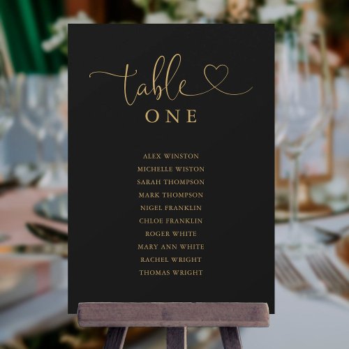 Black And Gold Script Seating Chart Table Number