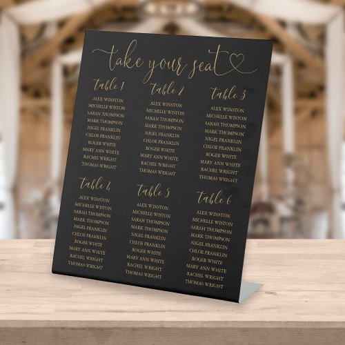Black And Gold Script Seating Chart Table Number Pedestal Sign