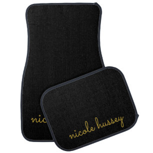 Black and Gold Script    Stylish Monogram Modern Car Floor Mat