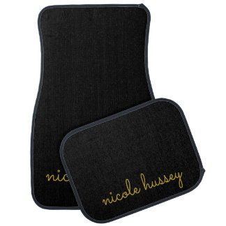 Black and Gold Script | Stylish Monogram Modern Car Floor Mat