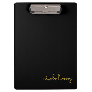 Black and Gold Script Stylish Monogram Modern Clipboard