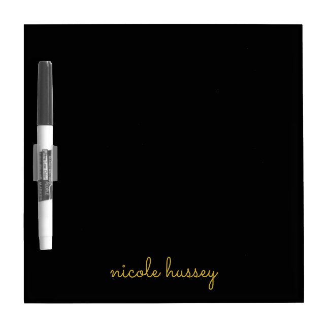 Black and Gold Script  | Stylish Monogram Modern Dry Erase Board (Front)