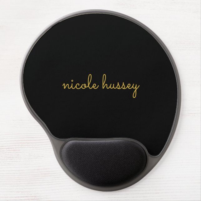 Black and Gold Script  | Stylish Monogram Modern Gel Mouse Pad (Front)