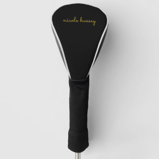 Black and Gold Script  | Stylish Monogram Modern Golf Head Cover
