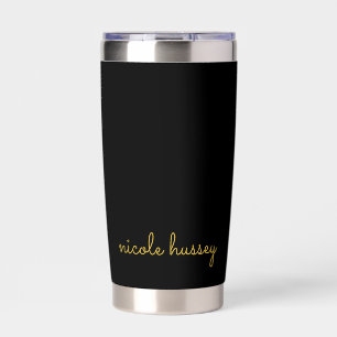Black and Gold Script Stylish Monogram Modern Insulated Tumbler