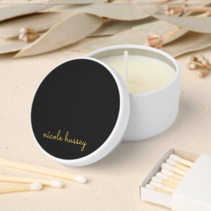 Black and Gold Script    Stylish Monogram Modern Mini Candle Favors