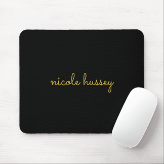 Black and Gold Script  | Stylish Monogram Modern Mouse Pad