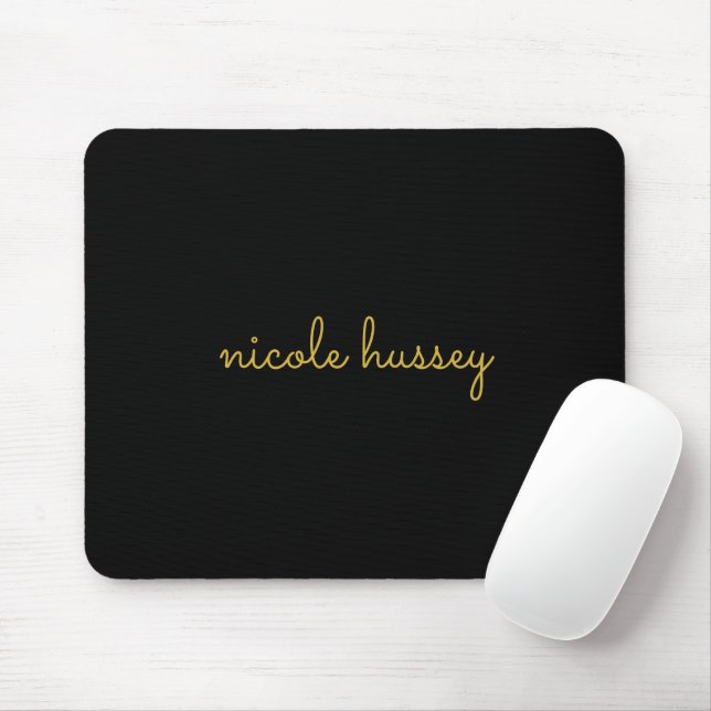 Black and Gold Script  | Stylish Monogram Modern Mouse Pad (With Mouse)