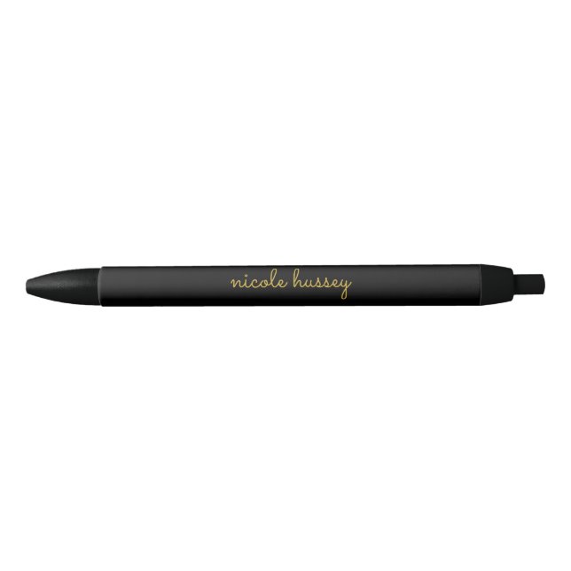 Black and Gold Script  | Stylish Monogram Modern Pen (Front)
