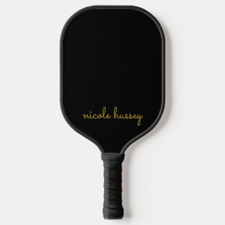 Black and Gold Script | Stylish Monogram Modern Pickleball Paddle