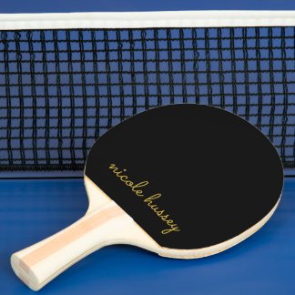 Black and Gold Script  | Stylish Monogram Modern Ping Pong Paddle
