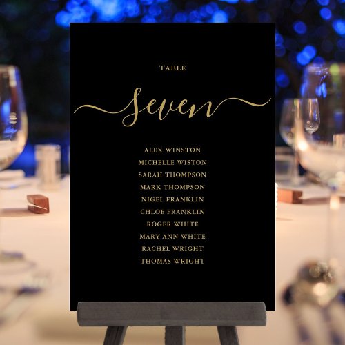 Black And Gold Script Table Number Seating Chart