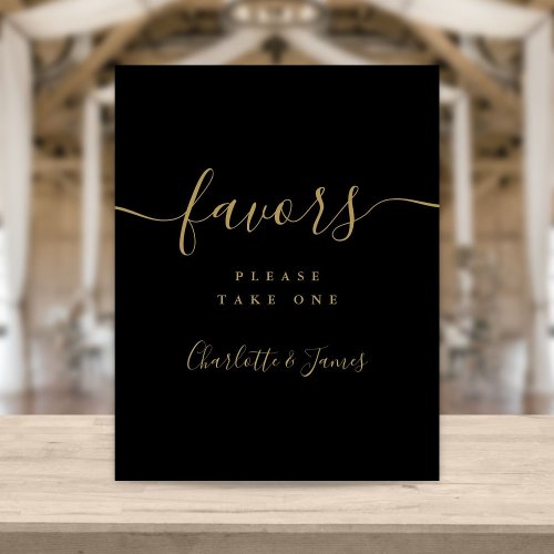 Black And Gold Script Wedding Favors Table Sign