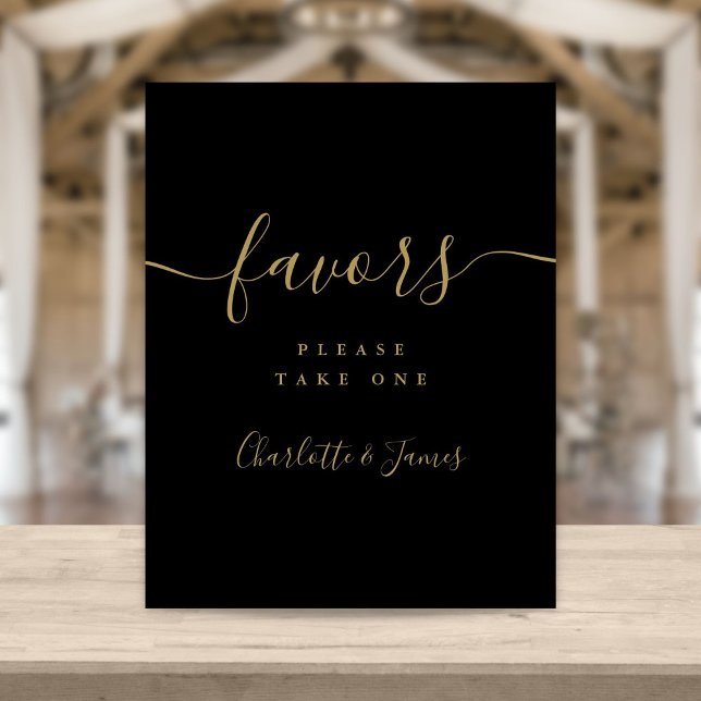 Black And Gold Script Wedding Favors Table Sign (Creator Uploaded)