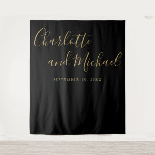 Black And Gold Script Wedding Photo Booth Backdrop