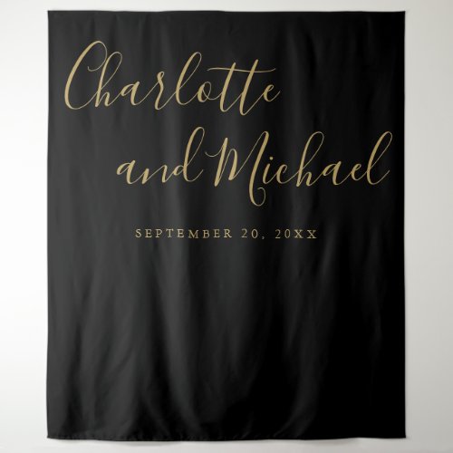 Black And Gold Script Wedding Photo Booth Backdrop