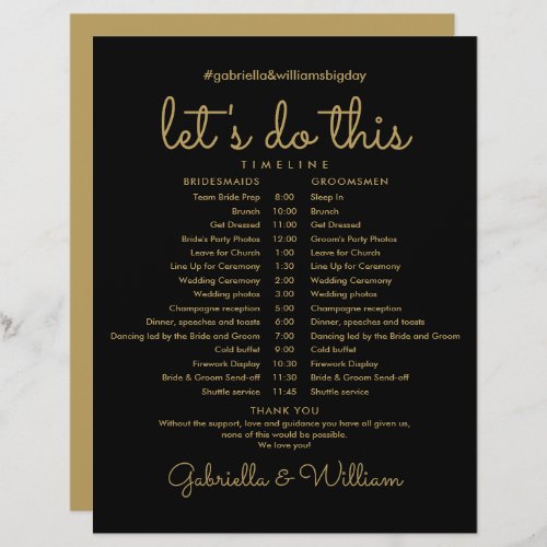 Black And Gold Script Wedding Schedule Timeline