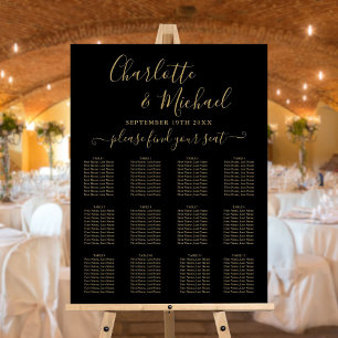 Black And Gold Script Wedding Seating Chart Foam Board