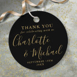 Black And Gold Script Wedding Thank You Favor Tags<br><div class="desc">Featuring signature style names,  this elegant black and gold tag can be personalised with your special thank you information in chic lettering. Designed by Thisisnotme©</div>