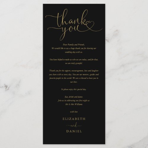 Black And Gold Script Wedding Thank You Place Card