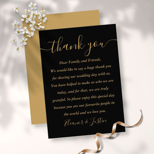 Black And Gold Script Wedding Thank You  Place Card