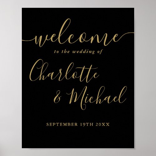 Black And Gold Script Wedding Welcome Sign
