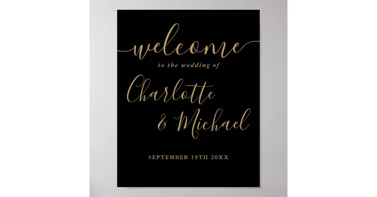 Elegant Script Gold Wedding Welcome Sign
