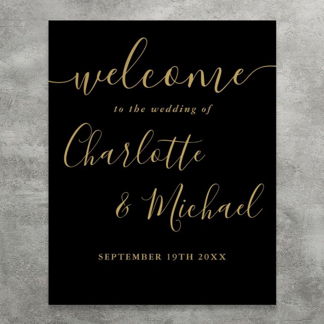 Black And Gold Script Wedding Welcome Sign (Black And Gold Script Wedding Welcome Sign)