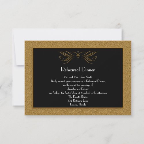 Black and Gold Scroll Accent Wed Rehearsal Dinner Personalized Invitations