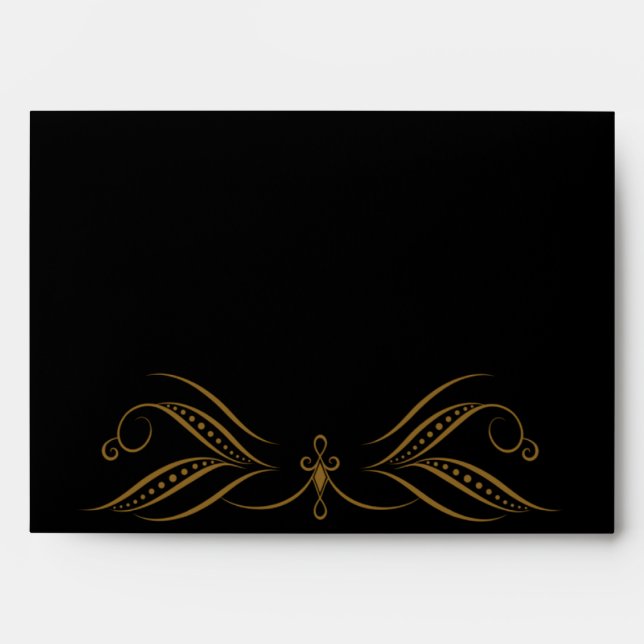 Black and Gold Scroll Accent Wedding Envelope (Front)