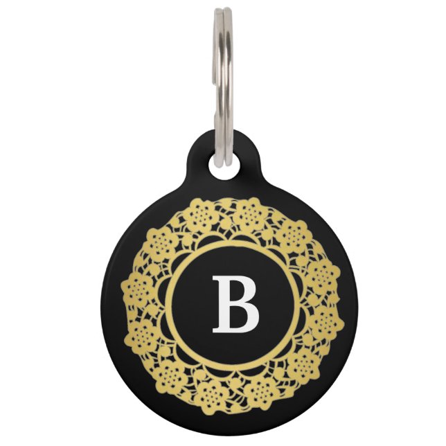 Black and Gold Scroll Pet Tag (Front)