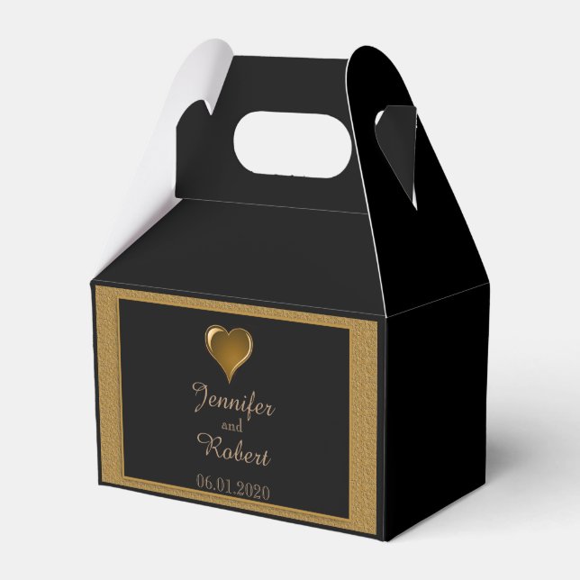 Black and Gold Scroll Wedding Favor Box (Front Side)
