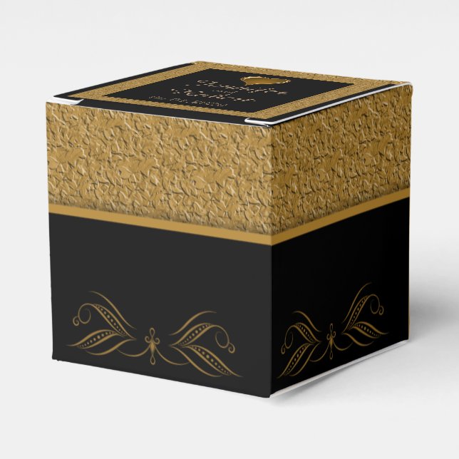 Black and Gold Scroll Wedding Favor Box (Front Side)
