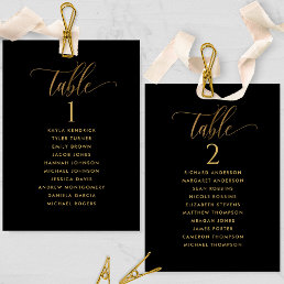 Black and Gold Seating Plan Cards with Guest Names