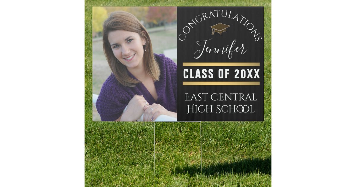 Black and Gold Senior Photo Large Graduation Yard Sign | Zazzle