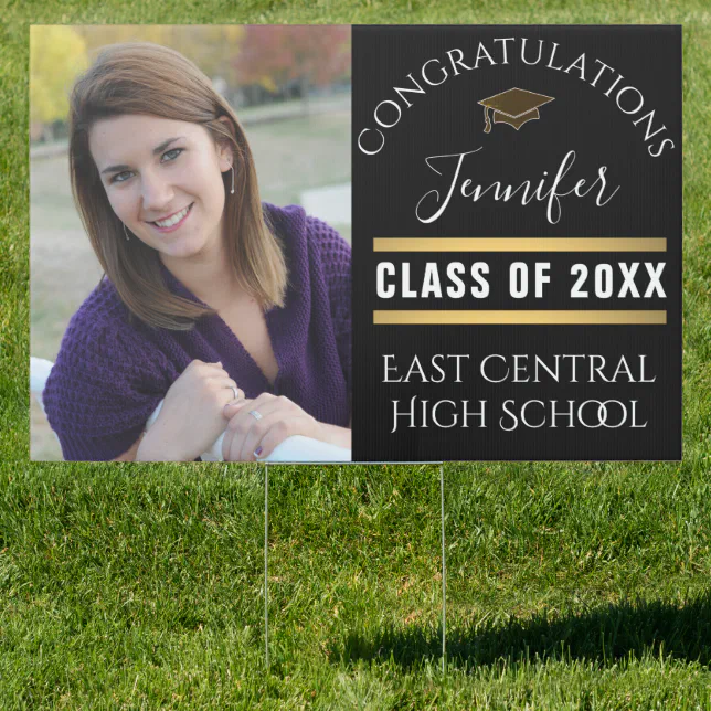 Black and Gold Senior Photo Large Graduation Yard Sign | Zazzle