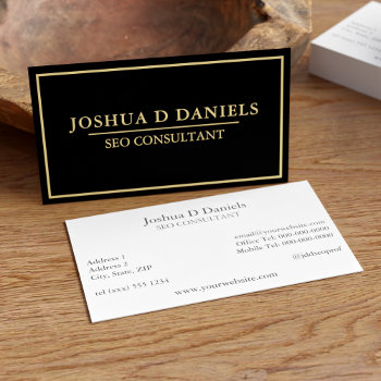 Black And Gold Seo Consultant Professional Business Card by mothersdaisy at Zazzle