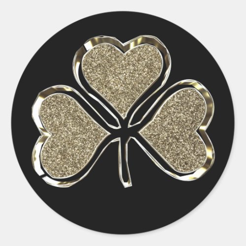 Black and Gold Shamrock Clover Irish Ireland Chic Classic Round Sticker